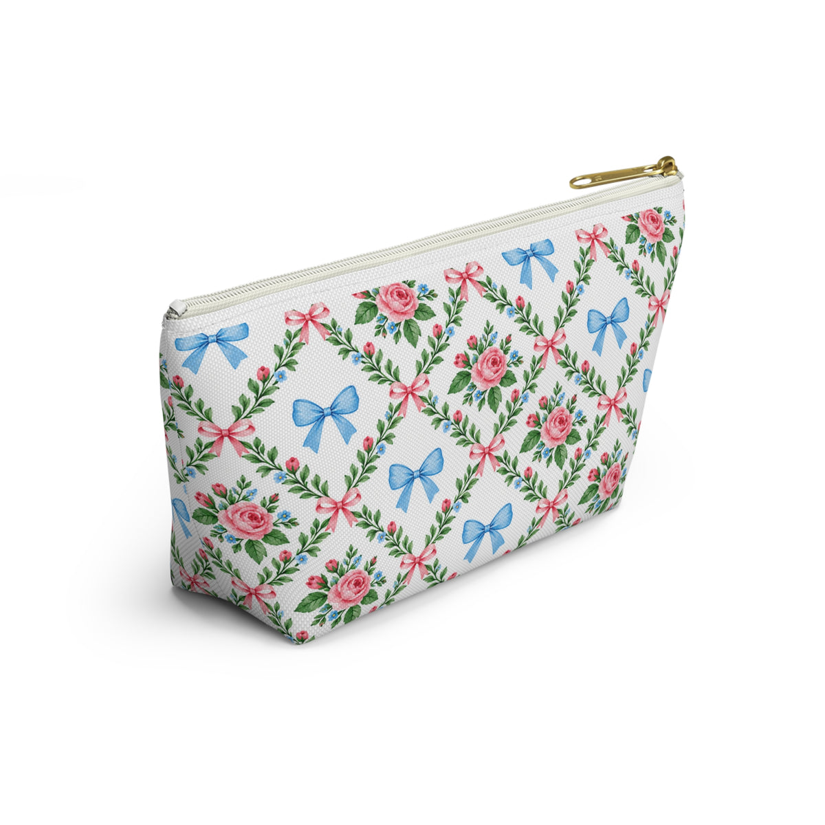 Floral Blue Bow Accessory Pouch