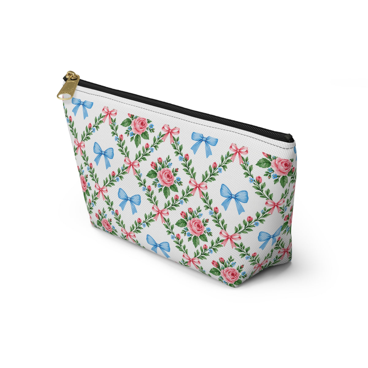 Floral Blue Bow Accessory Pouch