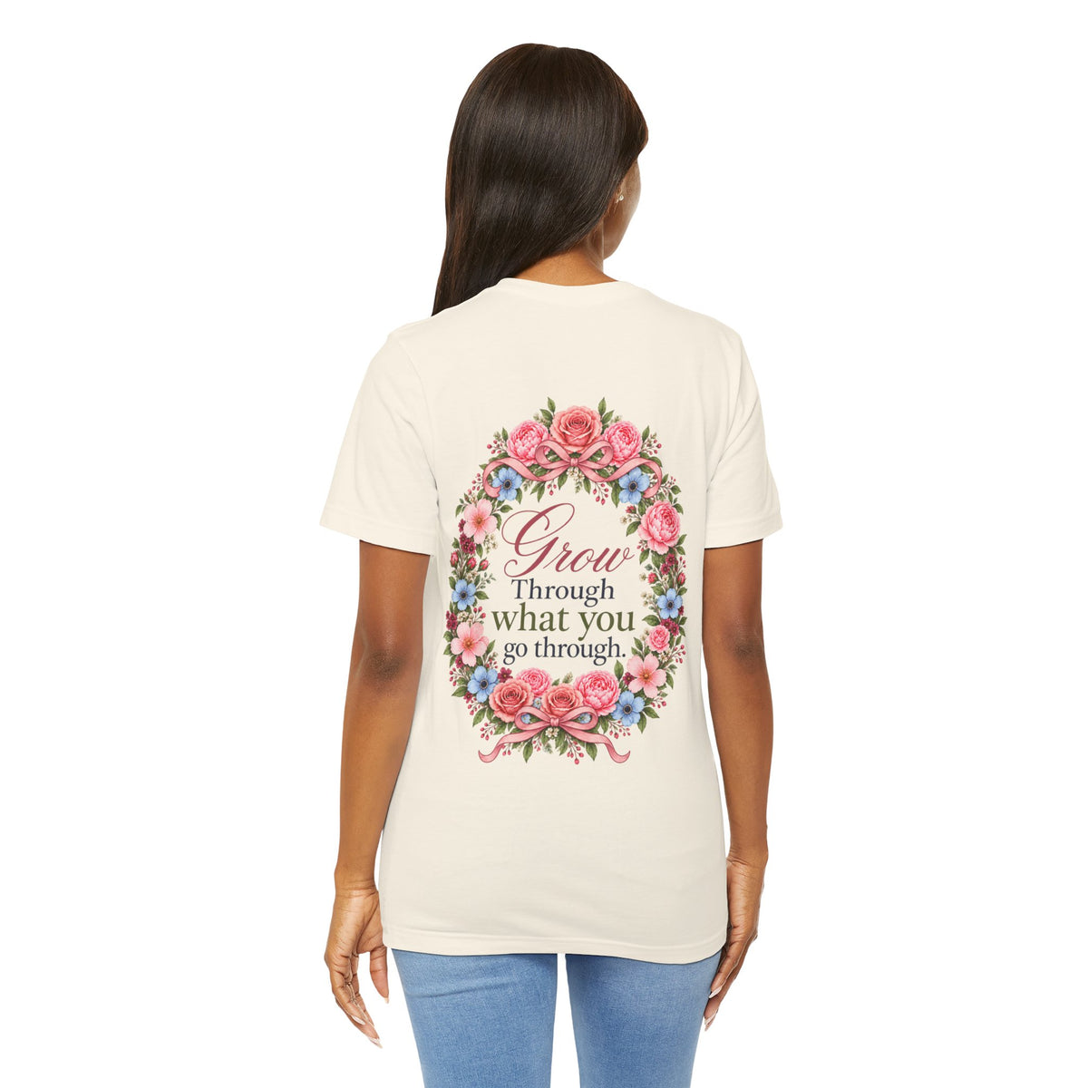 Grow Through What You Go Through — Floral & Bow T-Shirt