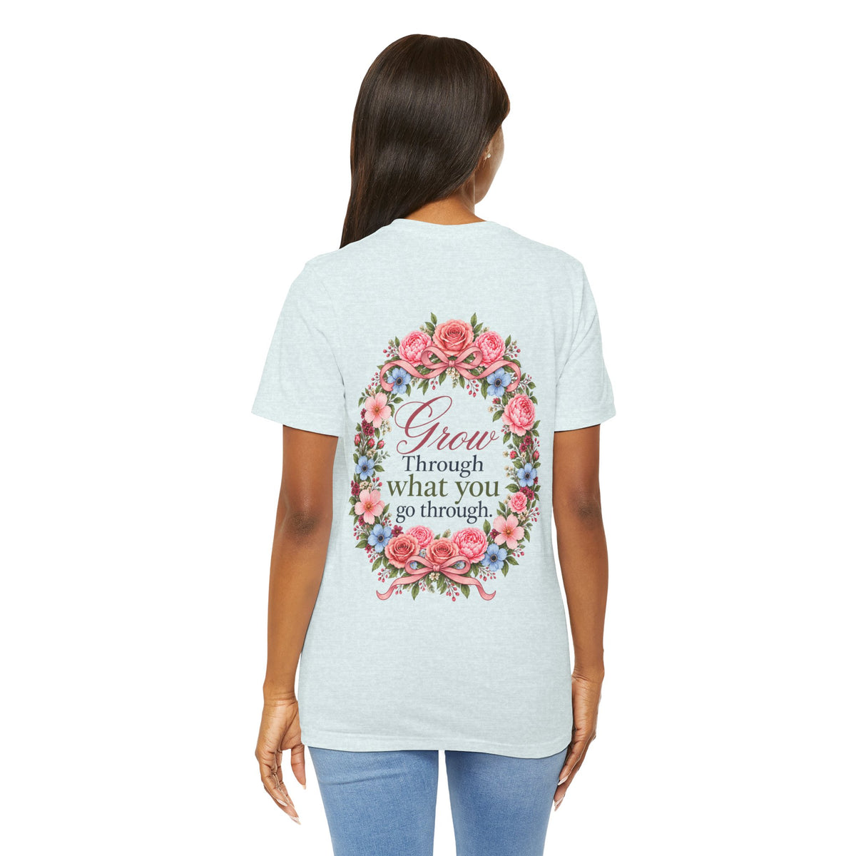 Grow Through What You Go Through — Floral & Bow T-Shirt