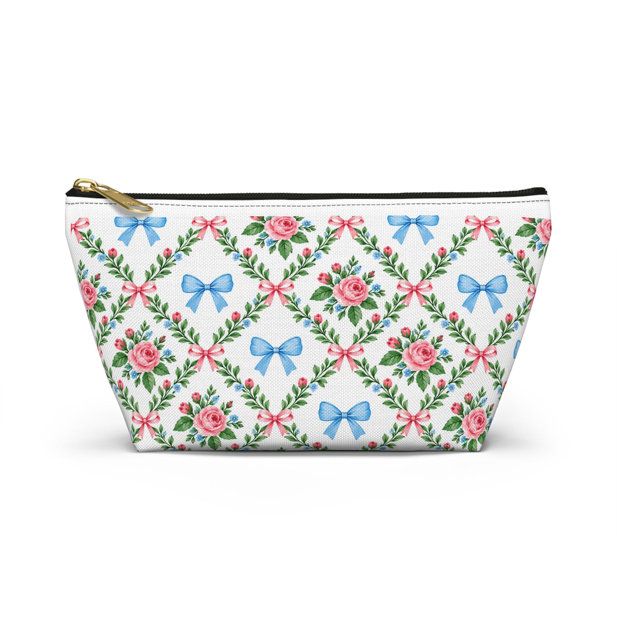 Floral Blue Bow Accessory Pouch