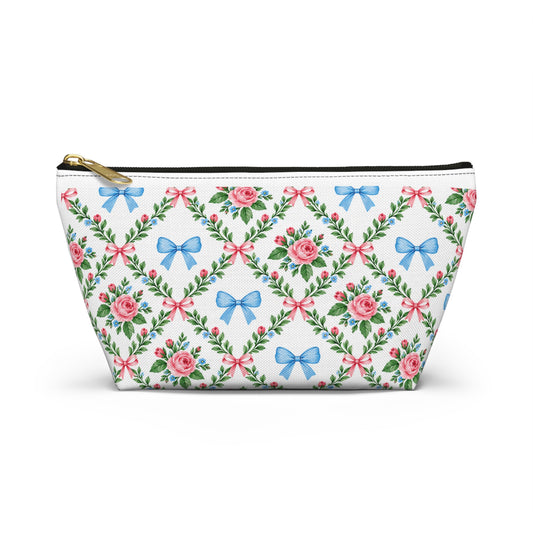 Floral Blue Bow Accessory Pouch