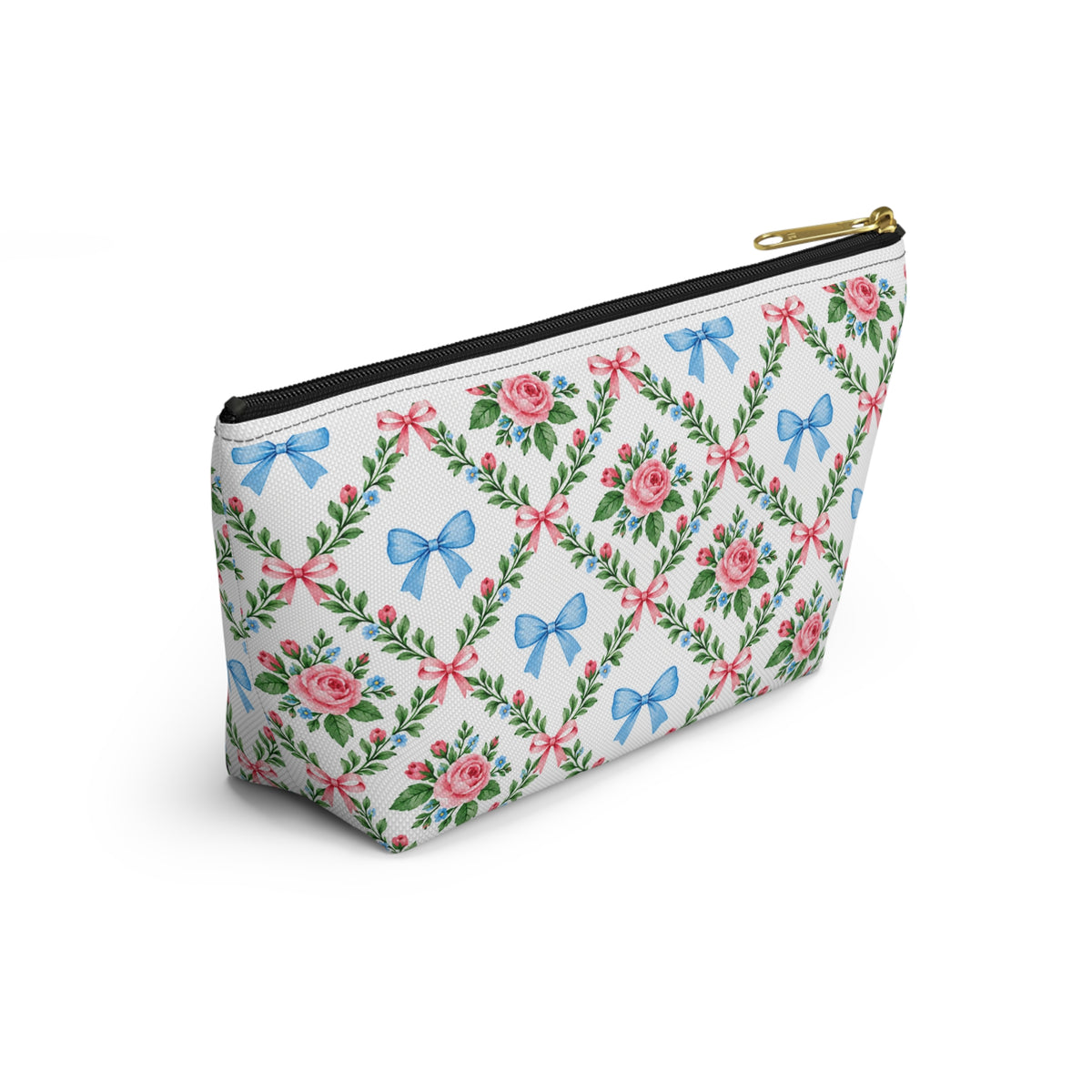 Floral Blue Bow Accessory Pouch