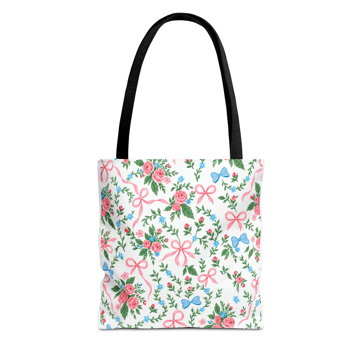 Floral Rose Bow Tote Bag — Vintage Pink Ribbon Garden Pattern