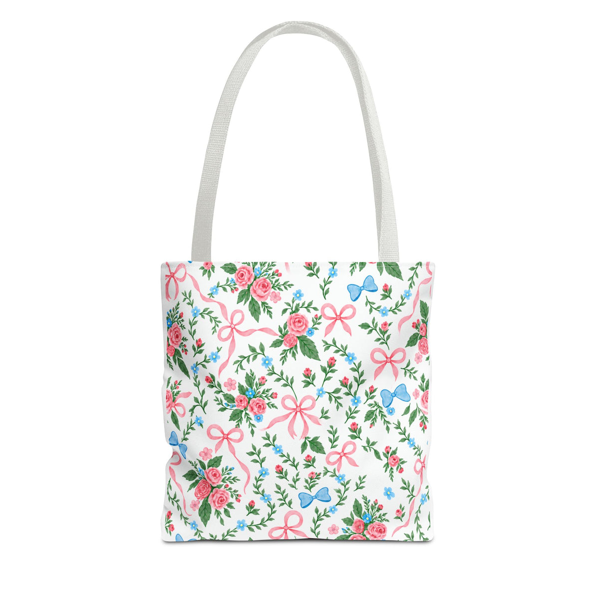 Floral Rose Bow Tote Bag — Vintage Pink Ribbon Garden Pattern