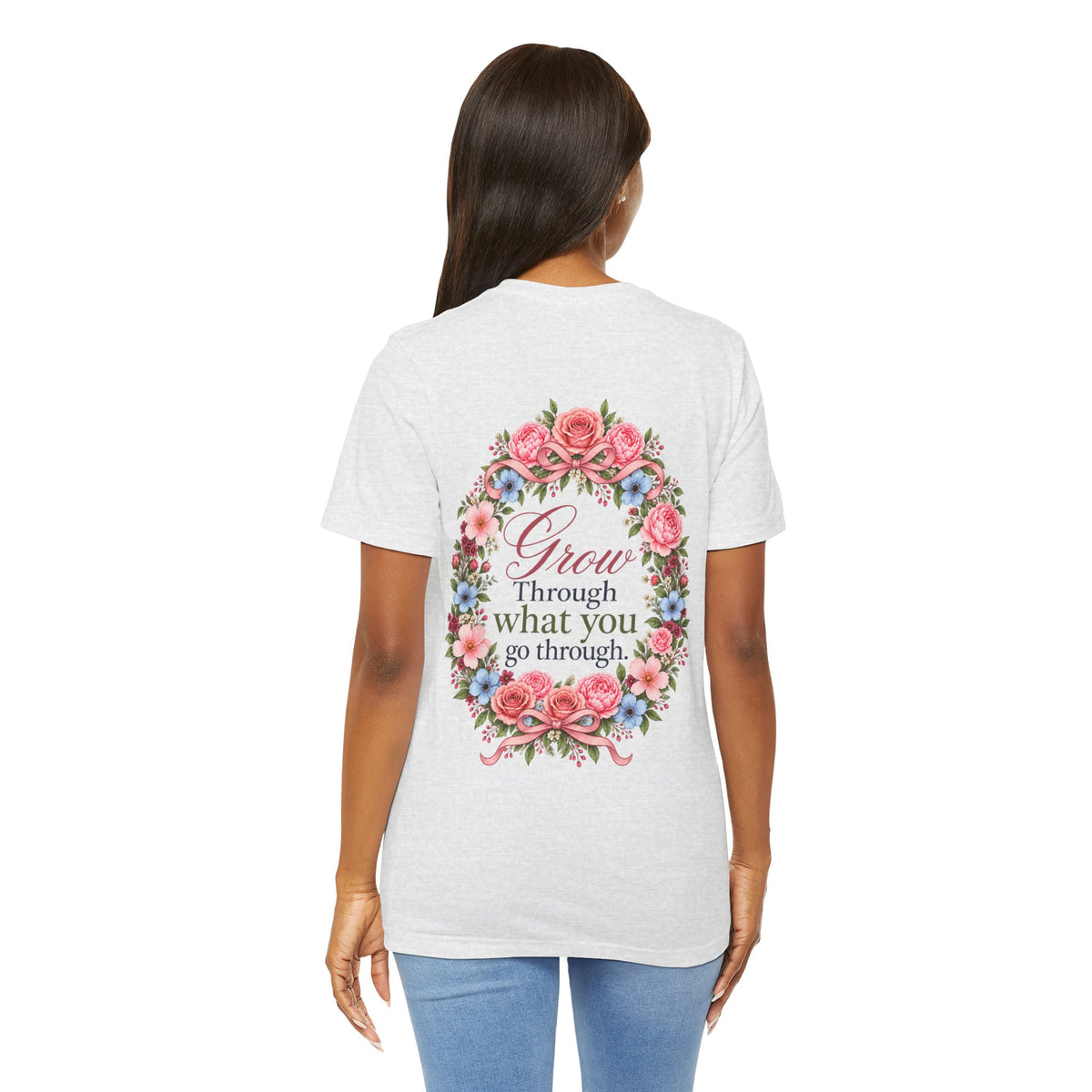 Grow Through What You Go Through — Floral & Bow T-Shirt