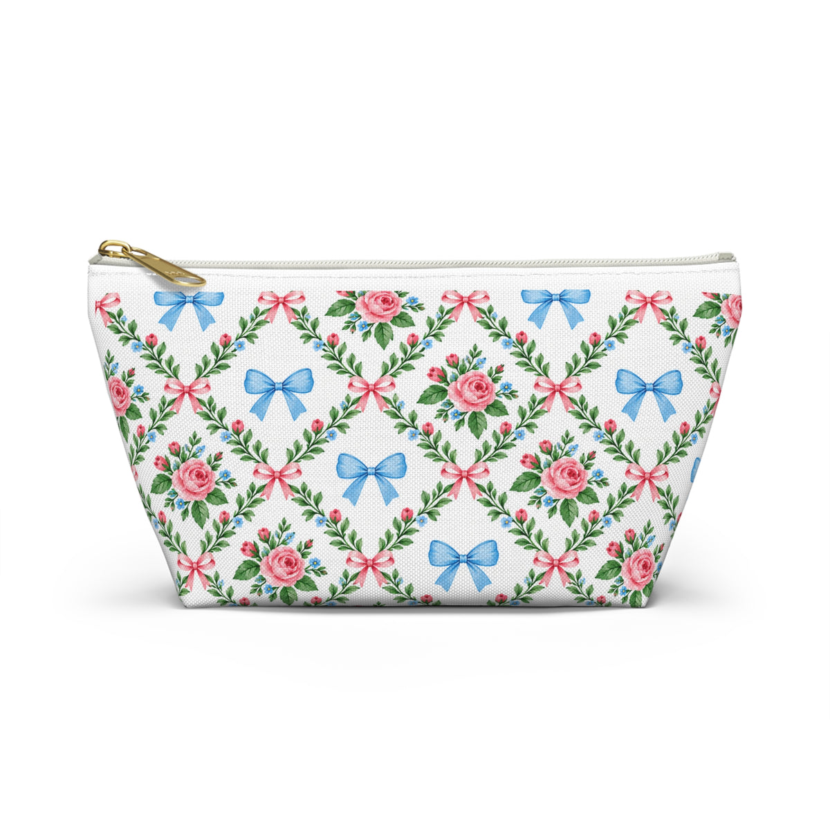 Floral Blue Bow Accessory Pouch
