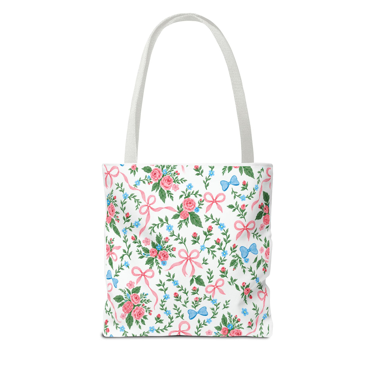 Floral Rose Bow Tote Bag — Vintage Pink Ribbon Garden Pattern