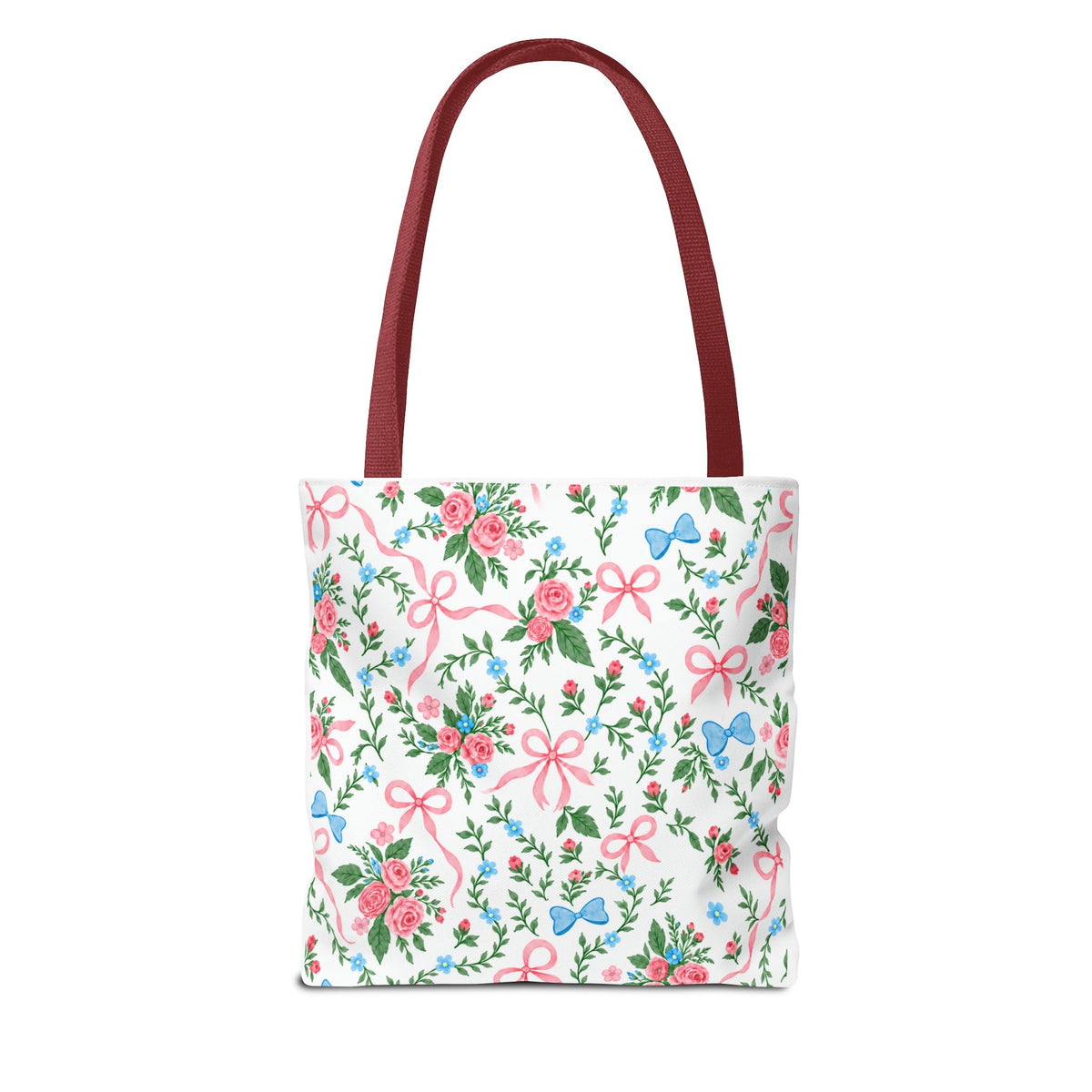 Floral Rose Bow Tote Bag — Vintage Pink Ribbon Garden Pattern