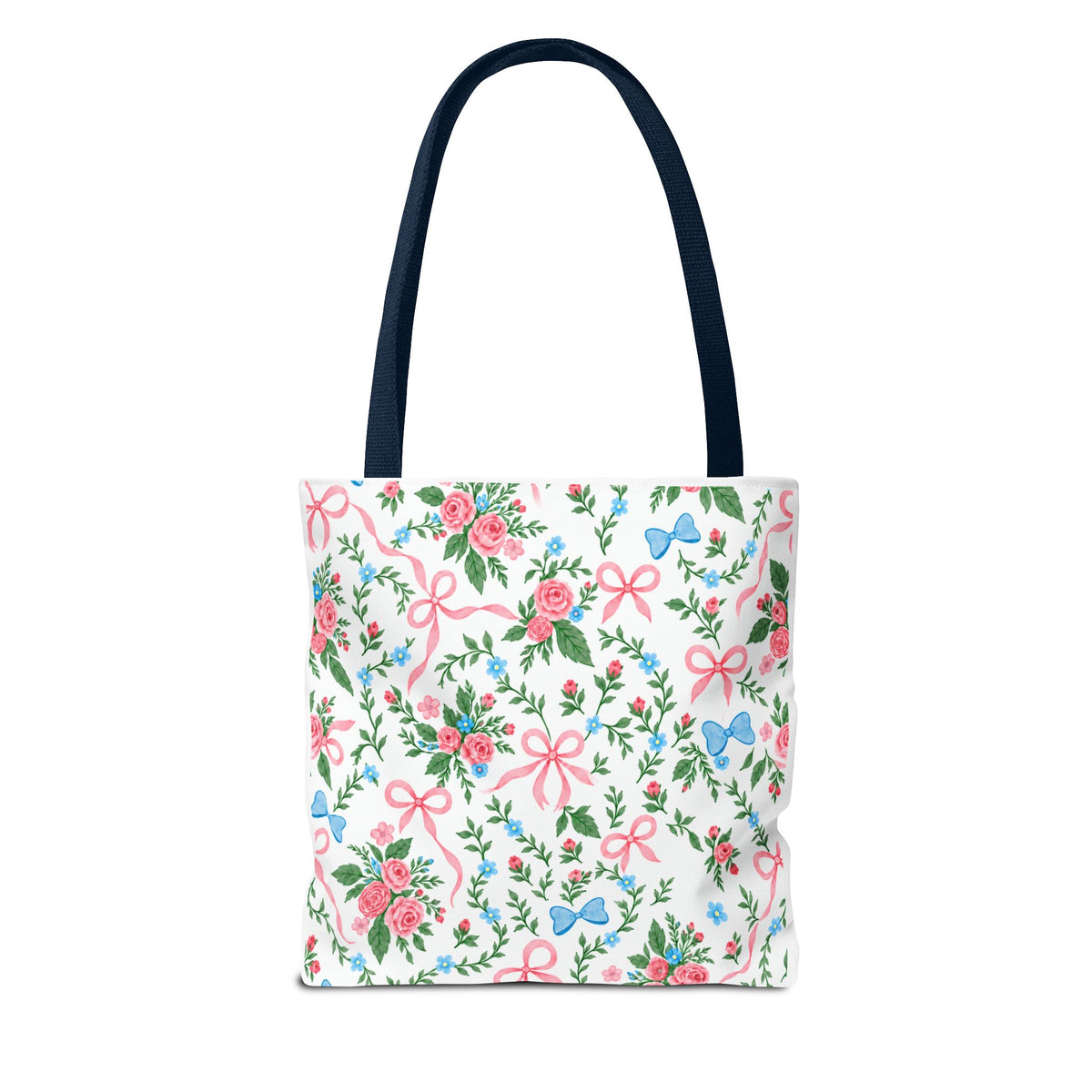 Floral Rose Bow Tote Bag — Vintage Pink Ribbon Garden Pattern