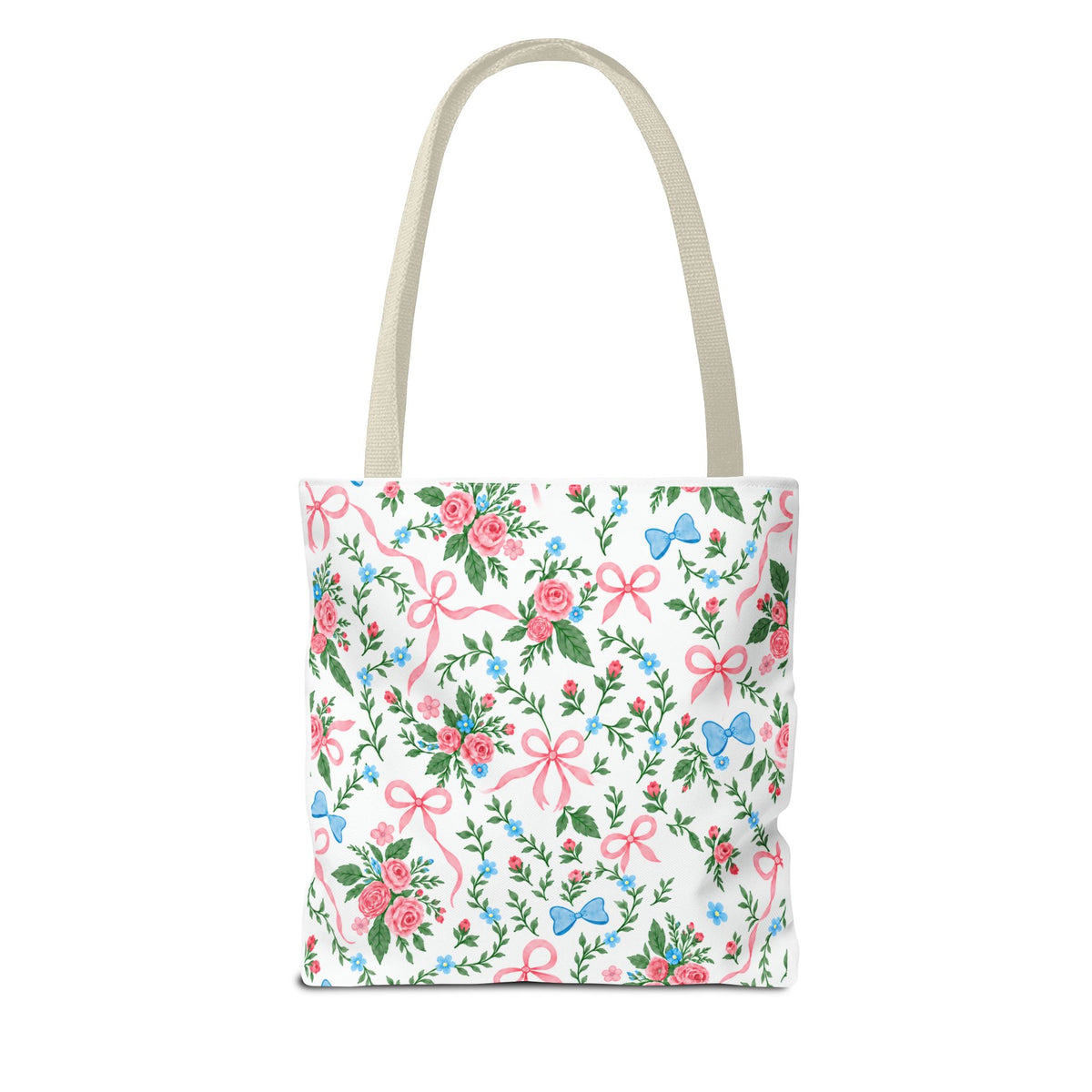 Floral Rose Bow Tote Bag — Vintage Pink Ribbon Garden Pattern