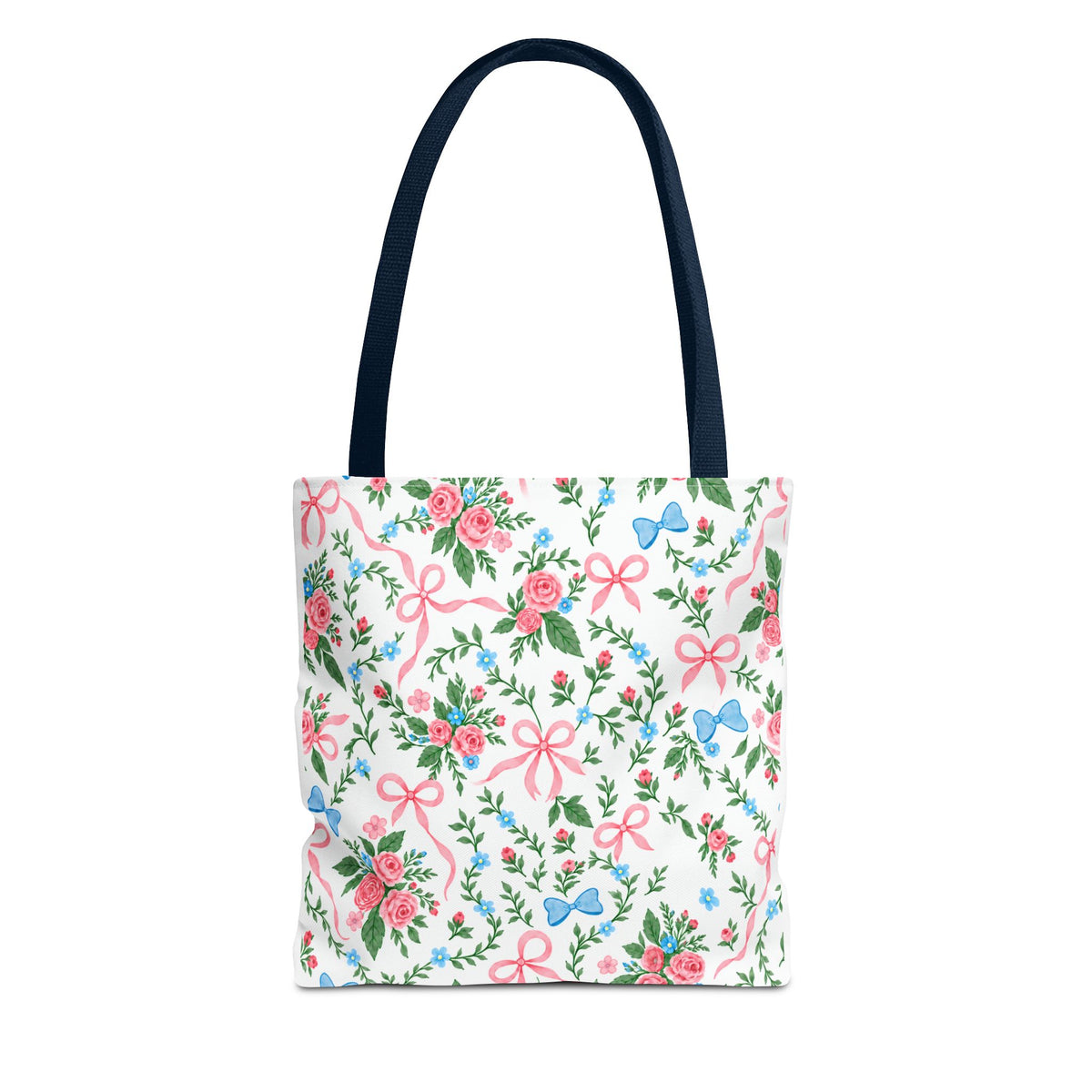 Floral Rose Bow Tote Bag — Vintage Pink Ribbon Garden Pattern