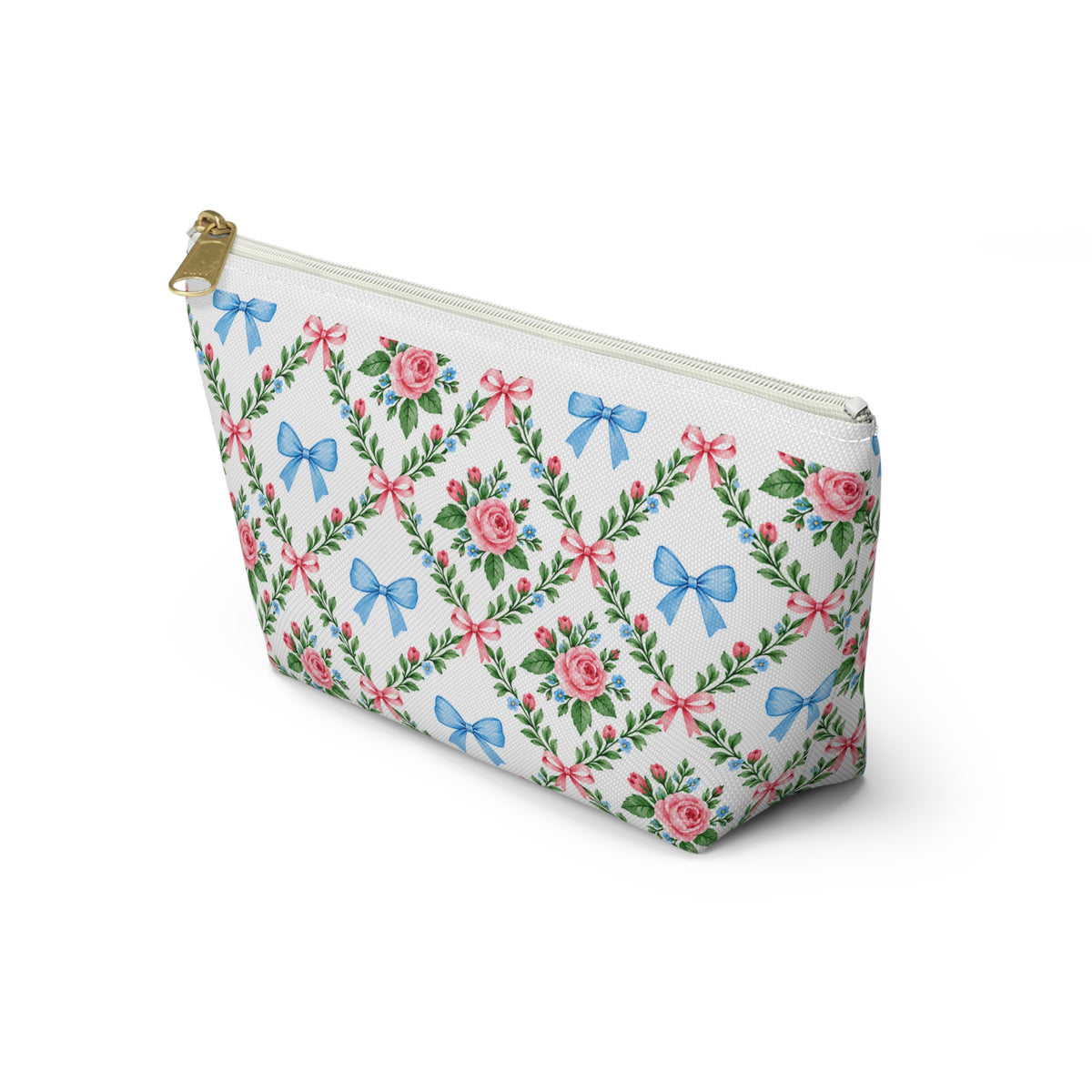 Floral Blue Bow Accessory Pouch