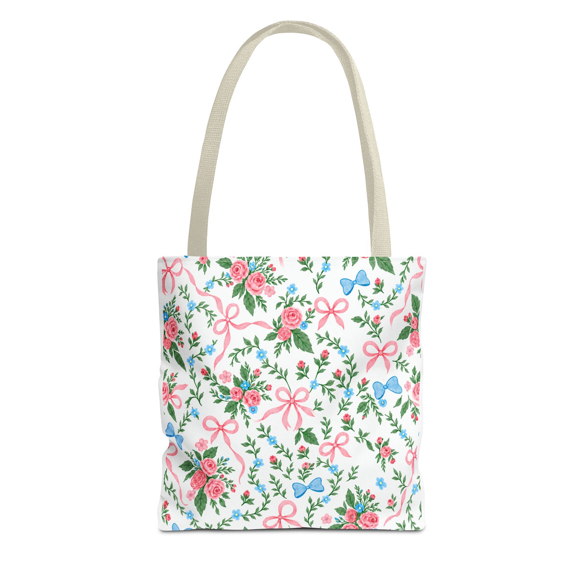 Floral Rose Bow Tote Bag — Vintage Pink Ribbon Garden Pattern