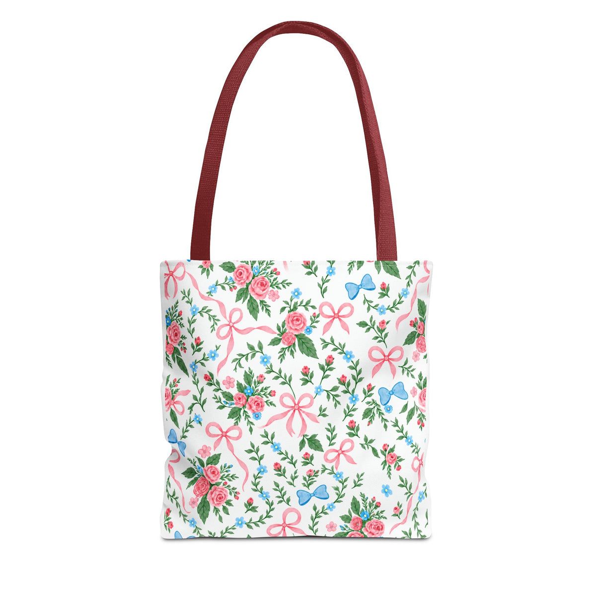 Floral Rose Bow Tote Bag — Vintage Pink Ribbon Garden Pattern