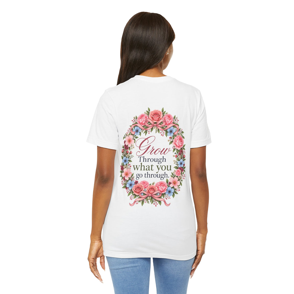 Grow Through What You Go Through — Floral & Bow T-Shirt