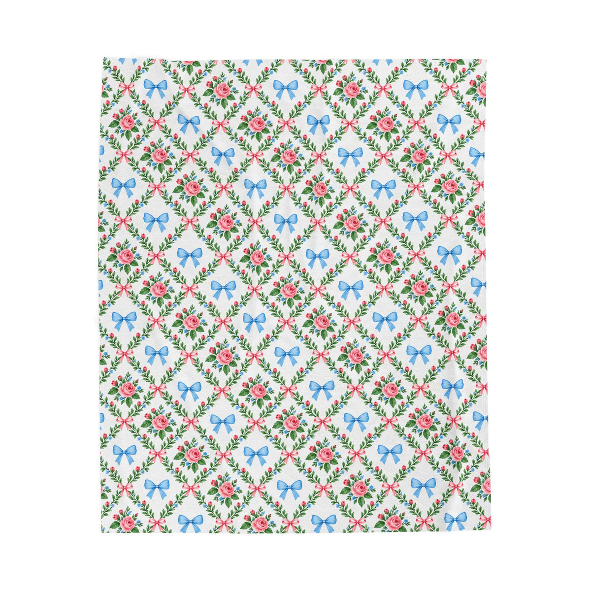 Floral Bow Quilted-Pattern Velveteen Plush Blanket