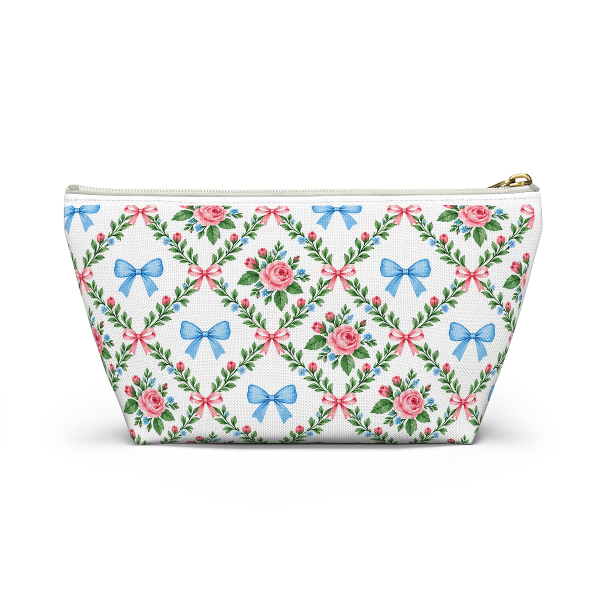 Floral Blue Bow Accessory Pouch