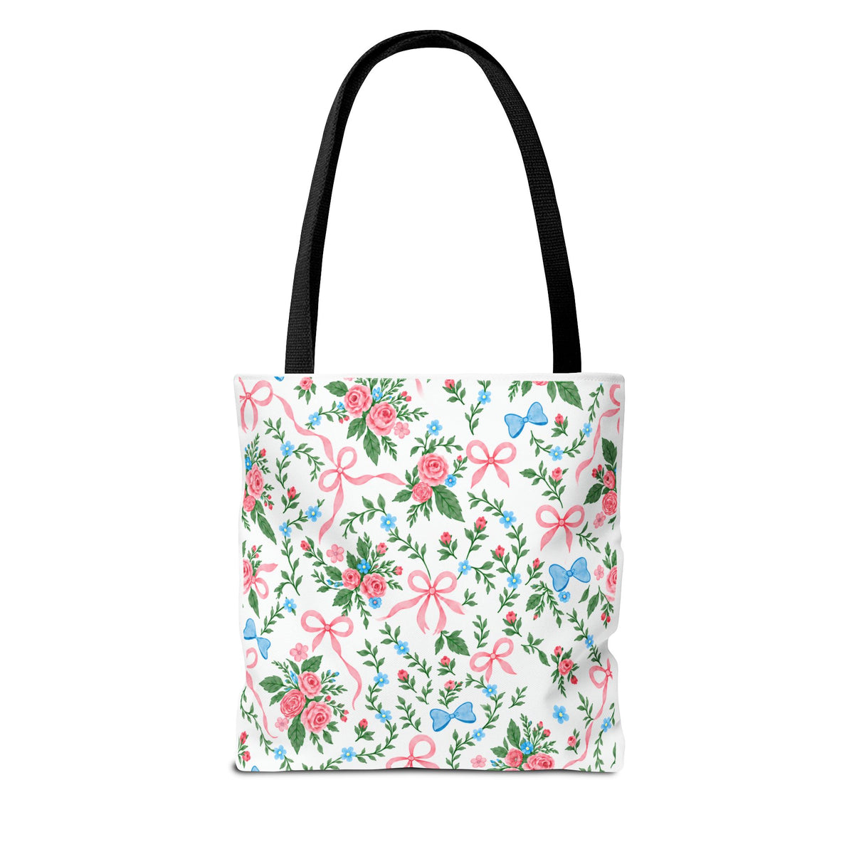 Floral Rose Bow Tote Bag — Vintage Pink Ribbon Garden Pattern