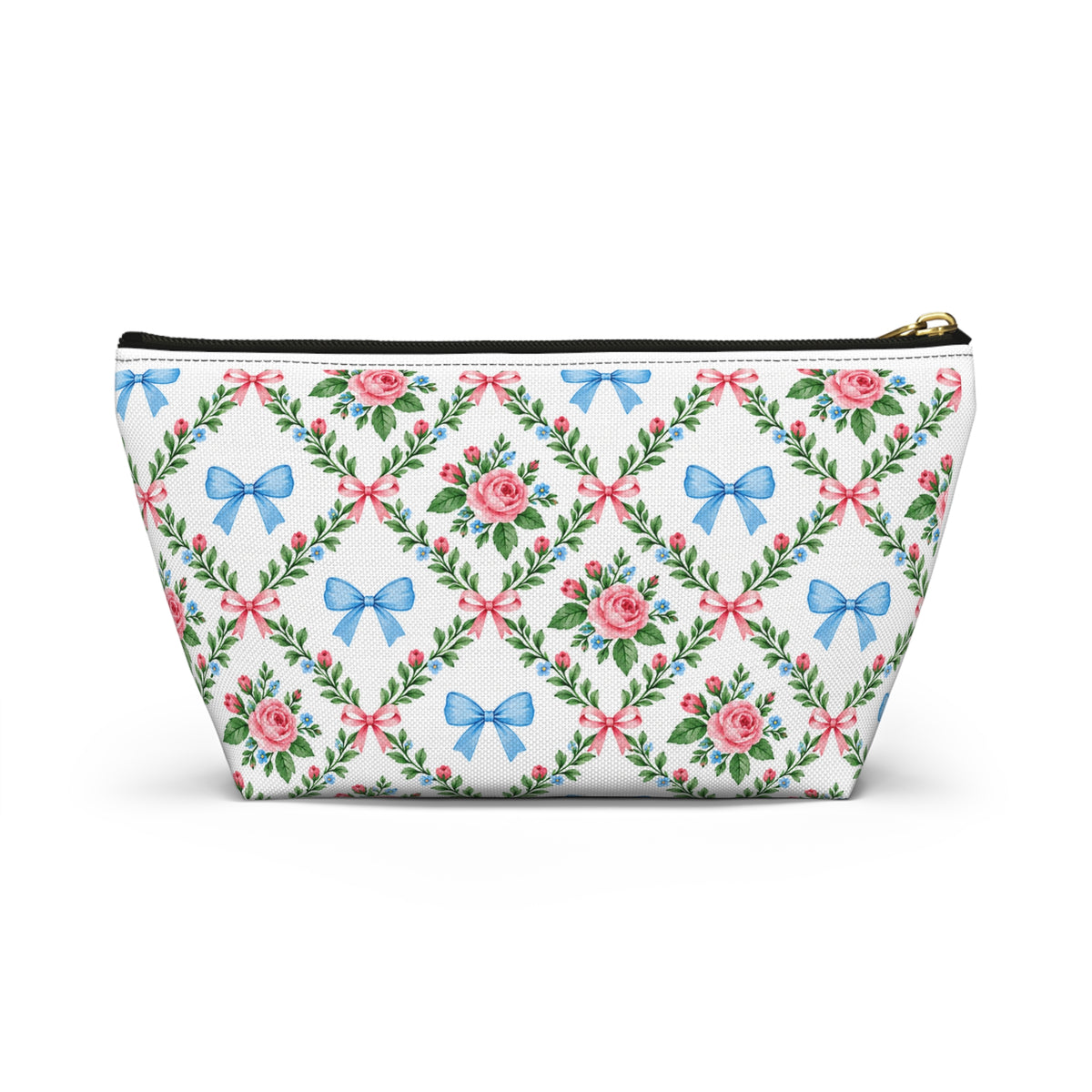 Floral Blue Bow Accessory Pouch