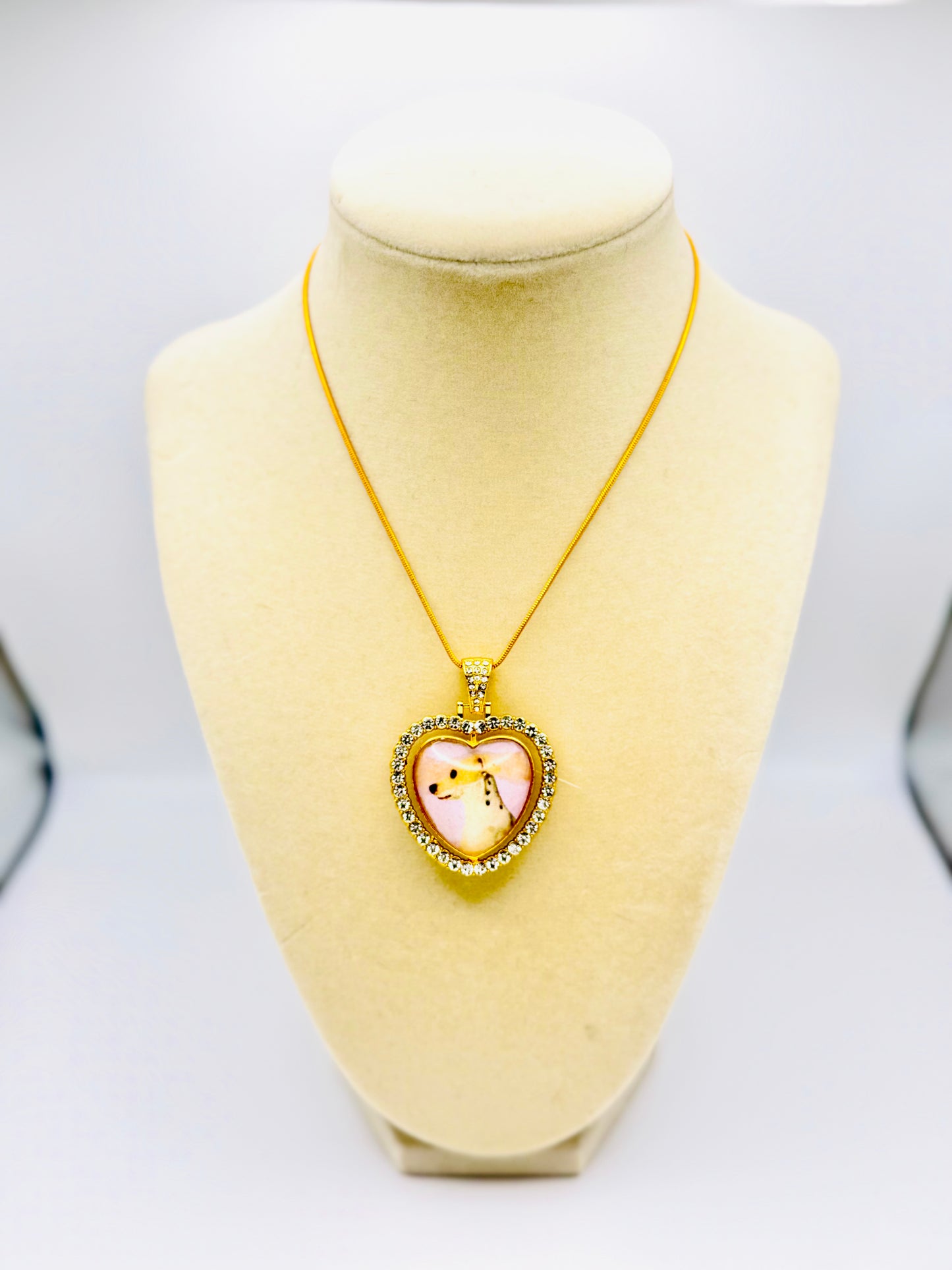 Custom Keepsake Rhinestone Heart Cameo Necklace