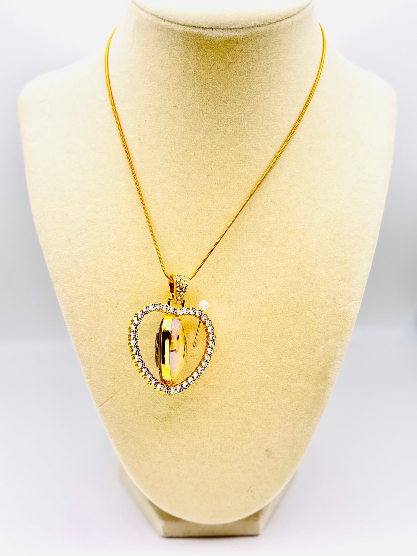 Custom Keepsake Rhinestone Heart Cameo Necklace