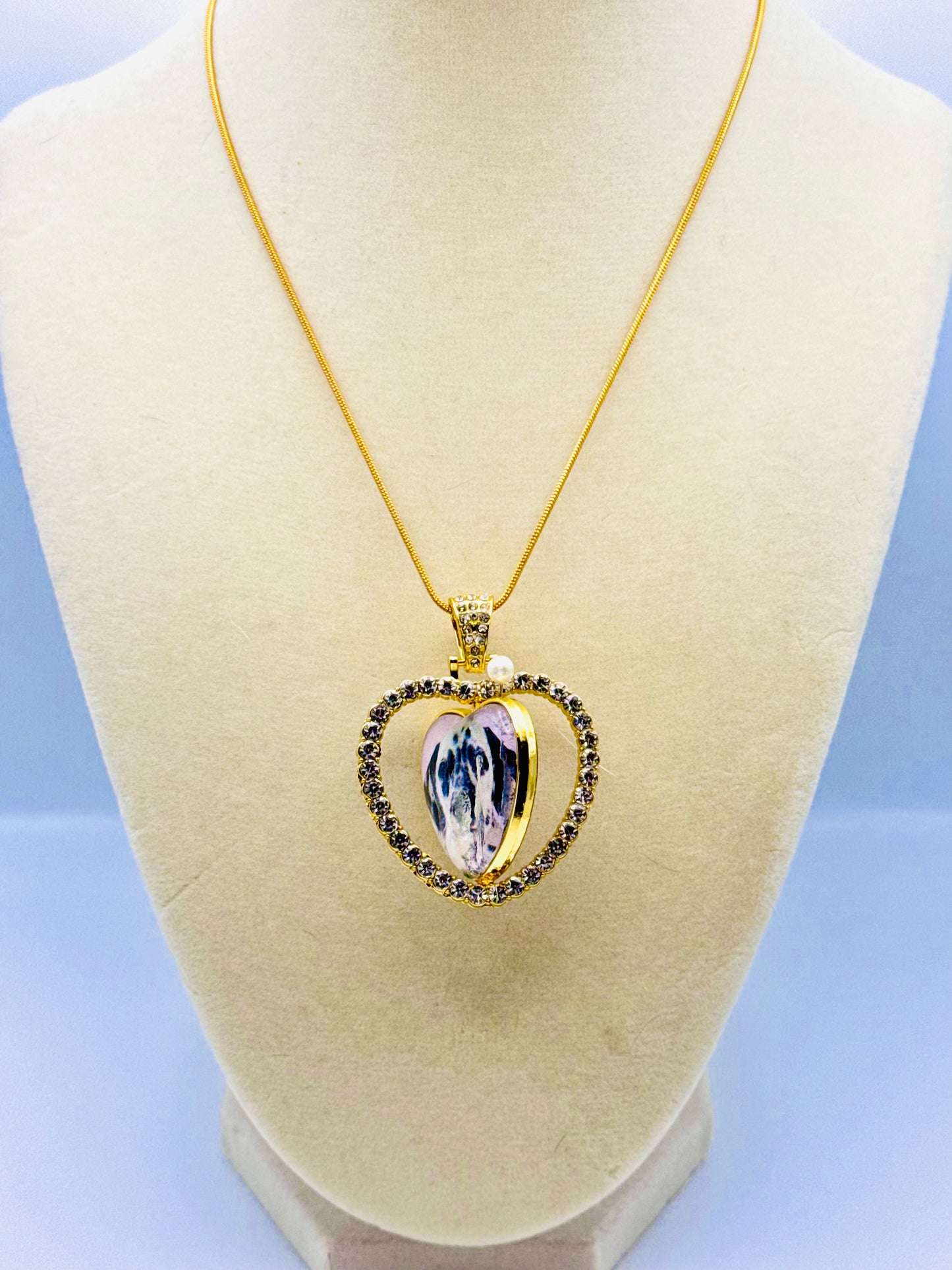 Custom Keepsake Rhinestone Heart Cameo Necklace