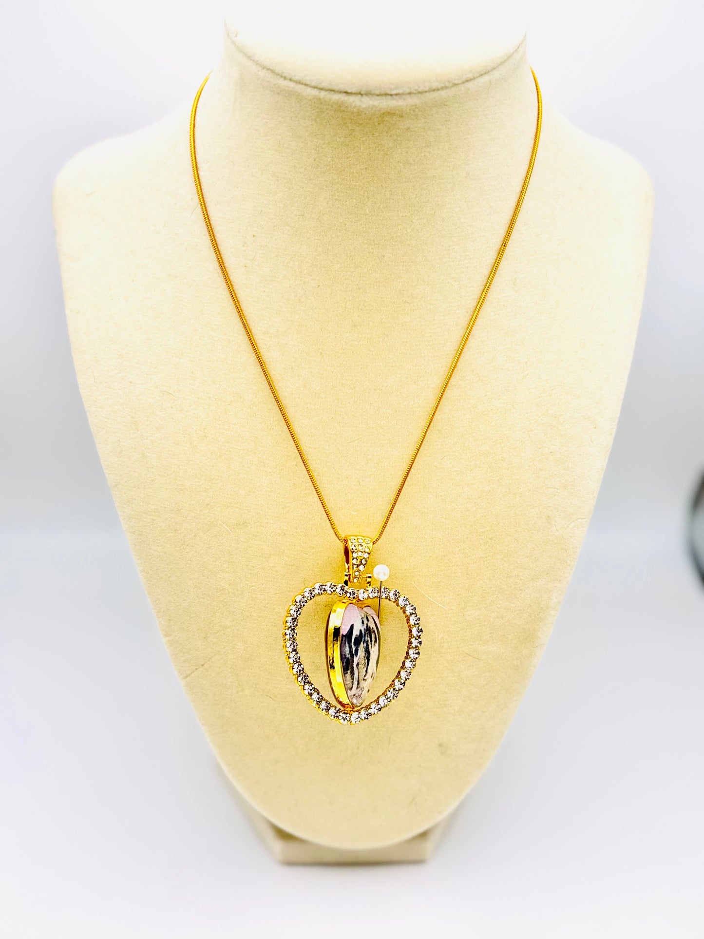 Custom Keepsake Rhinestone Heart Cameo Necklace